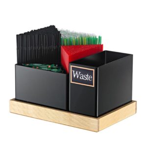 Organizer Πλαστικό 5 θέσεων, με ξύλινη βάση, 34x23x18cm, μαύρο