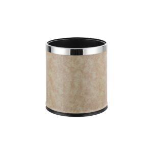 Καλάθι δωματίου διπλών τοιχωμάτων, φ22.5xΥ26.5cm, INOX & συνθ. δέρμα, μπεζ