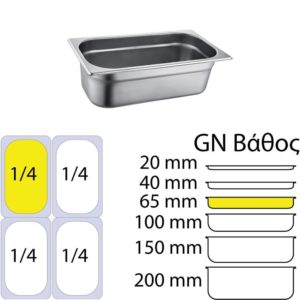 Δοχείο γαστρονομίας ανοξείδωτο 18/10, GN1/4 (26.5x16.2cm)-6,5cm, FUECO