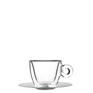 Γυάλινο Φλυτζάνι με inox πιατάκι capuccino, διπλών τοιχωμάτων 16.5cl, Luigi Bormioli