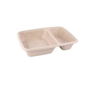 Δοχείο Τετράγωνο 800ml, 2 θέσεων (550+250ml), 23x16x4cm, από ζαχαροκάλαμο, Μίας Χρήσης, Μπεζ, Sabert
