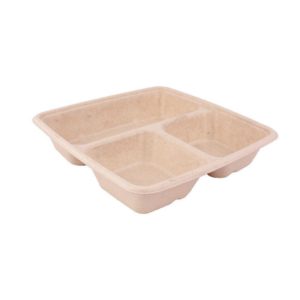 Δοχείο Τετράγωνο 900ml, 3 θέσεων (500+200+200ml), 23x23x4cm, από ζαχαροκάλαμο, Μίας Χρήσης, Μπεζ, Sabert