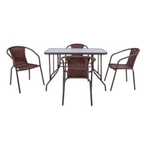 BALENO Set (Τραπ.110x60cm+4 Πολ) Μεταλ.Καφέ/Brown Wicker