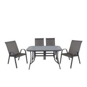 RIO Set (Τρ.120x70cm+4 Πολ) Μετ.Ανθρακί/Text.Γκρι/Γυαλί Pear Clear