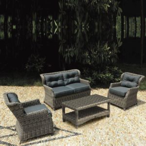 VITORIA Set (Τραπ+Καναπ+2Πολ) Alu/Wicker Grey Brown Μαξ.Ανθρακί